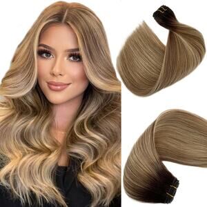 Benafee Sew in Hair Extensions Real 20" Hand Tied Weft Ombre Balayage 100g New